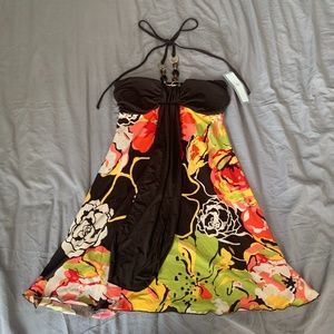 La Belle Multicolored Floral Halter Dress S